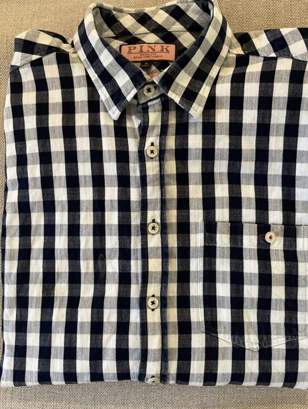 Thomas Pink Oxford Shirt Blue Check Gingham Cotton M
